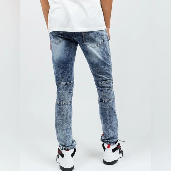 Reason Mens Blue Legend Born Graphic Paint Splatter Patch Straight Jeans Size 36 - Picture 2 of 12